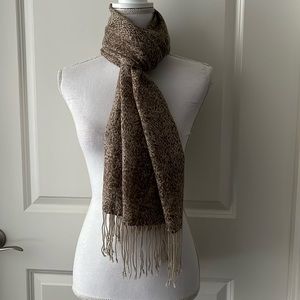 BCBG Max Azria Brown & Tan Animal Print Scarf with Fringe, in Wool & Cashmere
